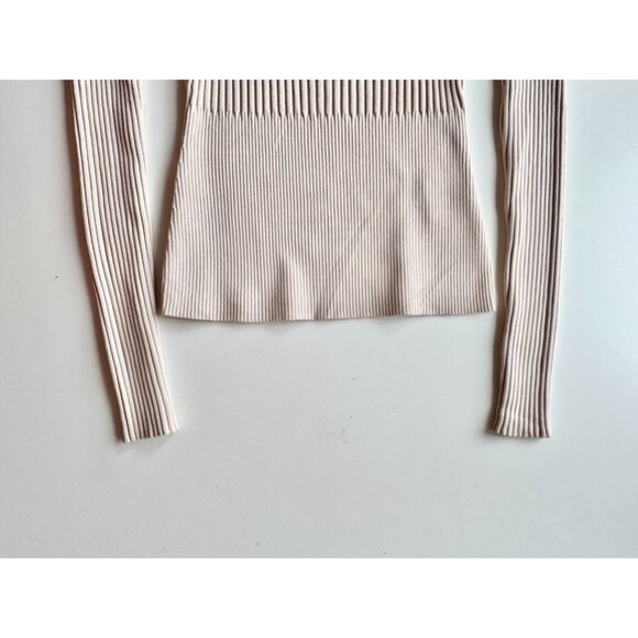 JONATHAN SIMKHAI Jayline Beige Ribbed Knit Deep Scoop Neck Sweater, Size XS - Picture 7 of 11